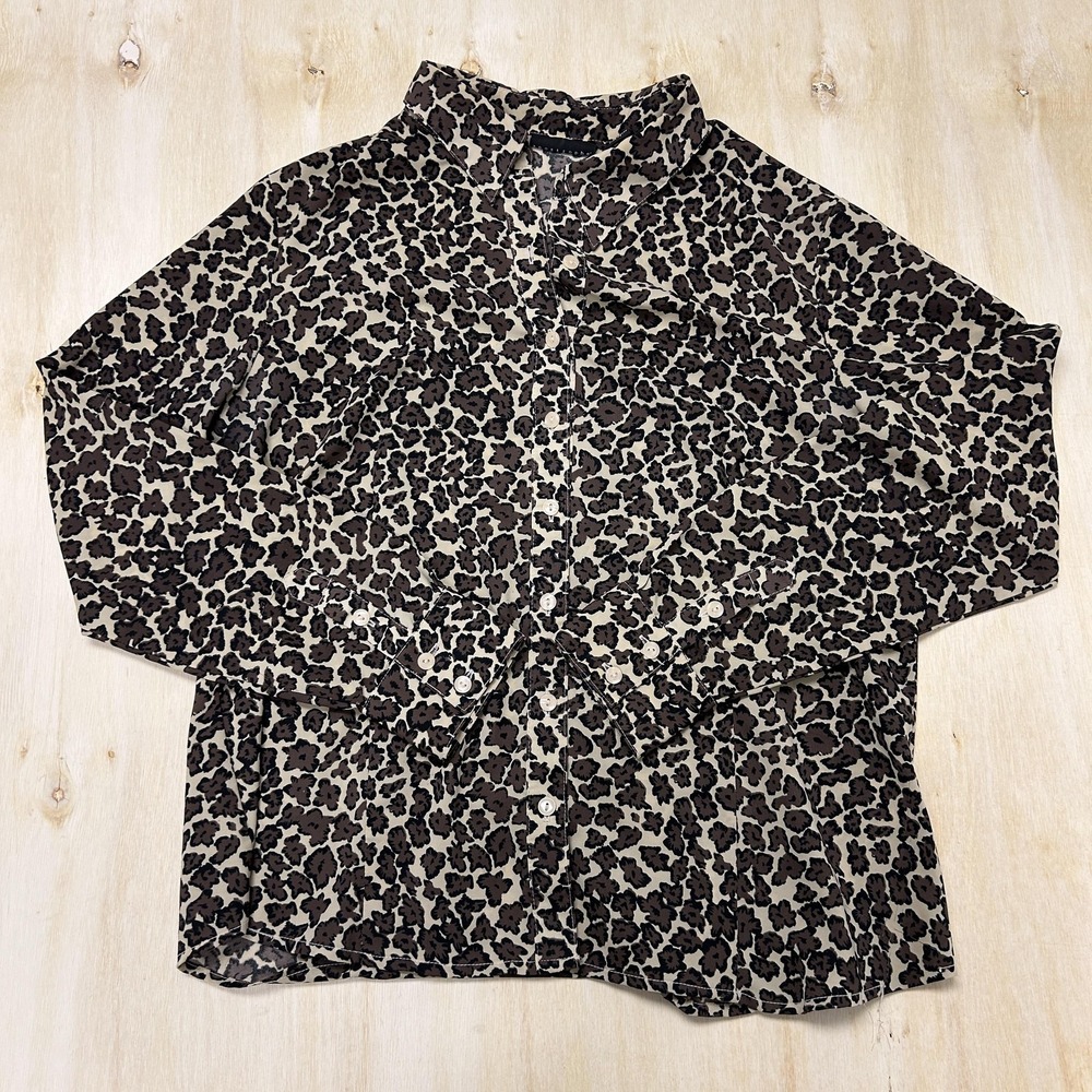 Y2K Apostrophe Button Up Shirt Womens Large Leopard Animal Print Long Sleeve